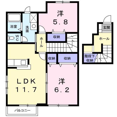 東三島575ハイツB(2LDK/2階)の間取り写真