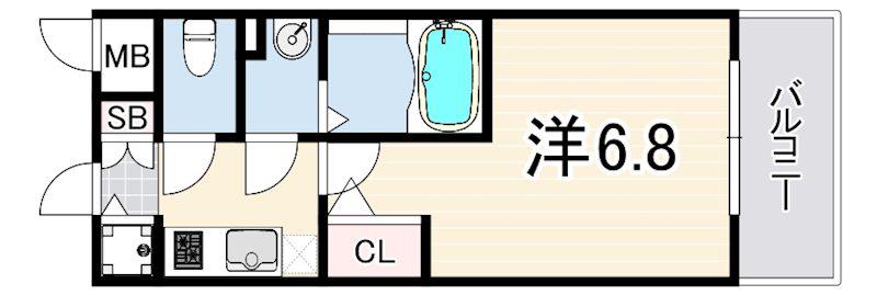 エスリードレジデンス神戸三宮(1K/13階)の間取り写真