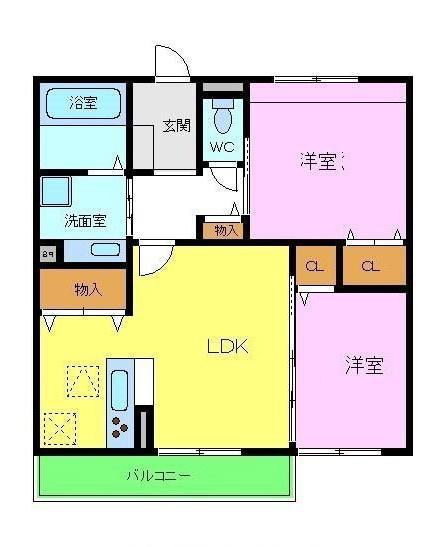 サウス グランツ2号棟(2LDK/2階)の間取り写真