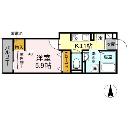オクエ2(1K/3階)の間取り写真