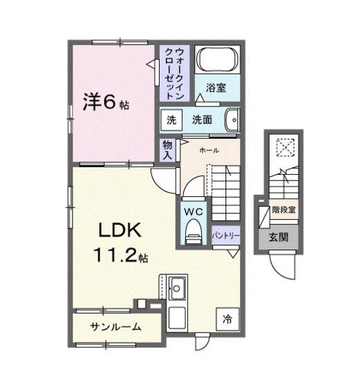 サウス・リモンE(1LDK/2階)の間取り写真