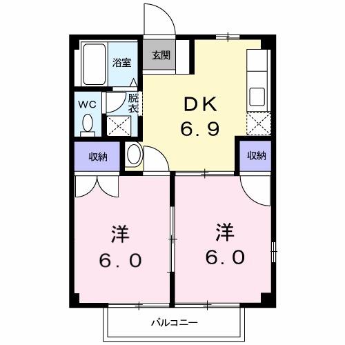 ハイムキザキ(2DK/2階)の間取り写真