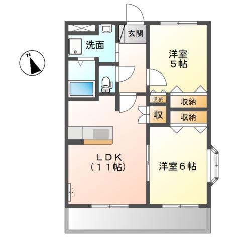 アメニティコーポM(2LDK/2階)の間取り写真