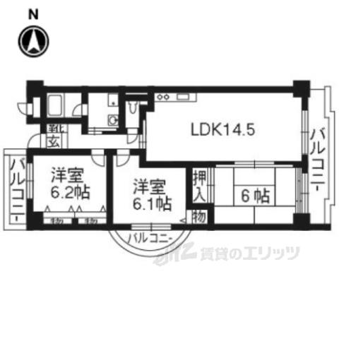 ウエストコート大利(3LDK/4階)の間取り写真