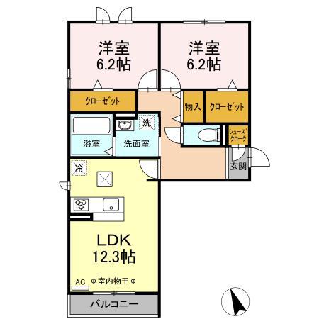 ラ ヴィベール I(2LDK/3階)の間取り写真