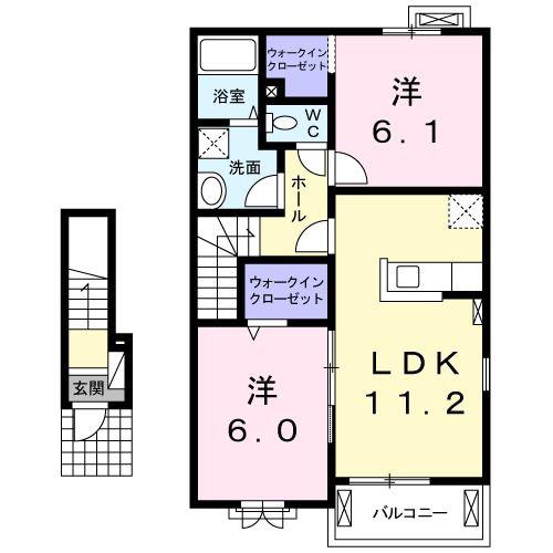 アリエーテB(2LDK/2階)の間取り写真
