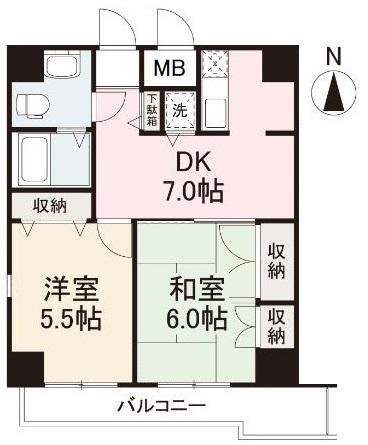 カサール三石庵(2DK/4階)の間取り写真