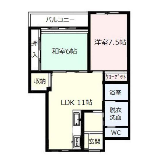 ベルクレエ長江(2LDK/2階)の間取り写真