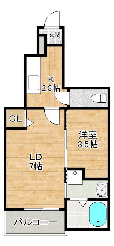 プレシャス蔵上II(1SK/1階)の間取り写真