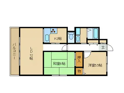 グランドゥール武庫之荘II(2LDK/2階)の間取り写真
