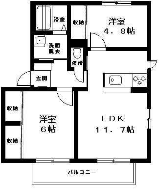 エウテルペA棟(2LDK/2階)の間取り写真