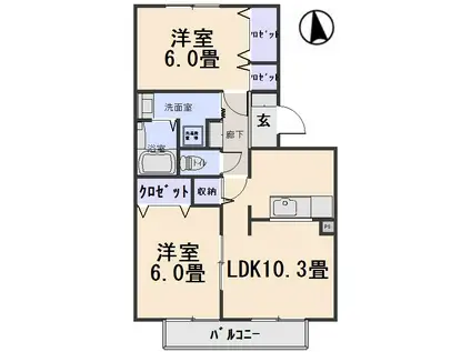 フロリアーデ梅島B(2LDK/2階)の間取り写真