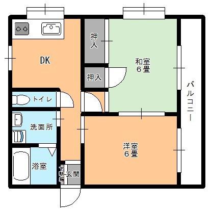 とすて夢(2DK/2階)の間取り写真