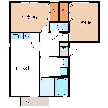 アリアス(2LDK/3階)の間取り写真