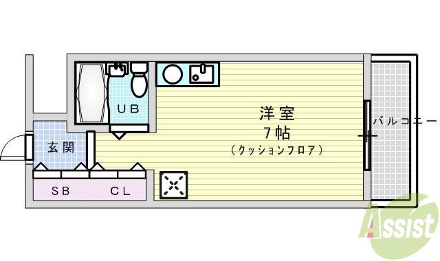 ハイツ衣笠(ワンルーム/1階)の間取り写真