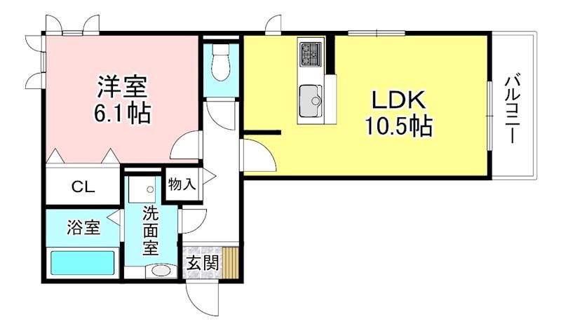 シャーロット水口 A棟(1LDK/3階)の間取り写真