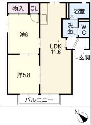 ファミール上町A(2LDK/1階)の間取り写真
