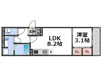 フェリオ桃谷(1LDK/1階)の間取り写真