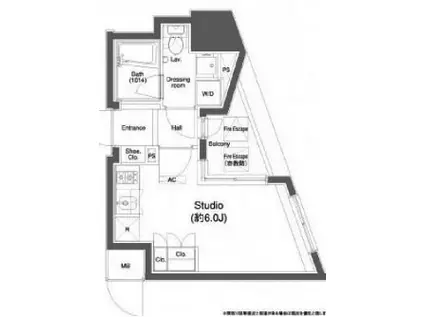 プラウドフラット白金高輪(1K/12階)の間取り写真