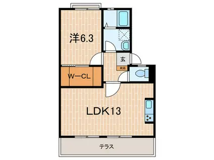 ドエル仁川(1LDK/1階)の間取り写真
