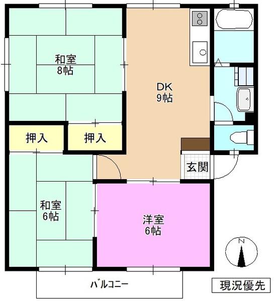 グレイシー箱清水A棟(3DK/1階)の間取り写真