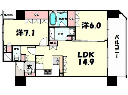 リーガル神戸海岸通(2LDK/13階)の間取り写真