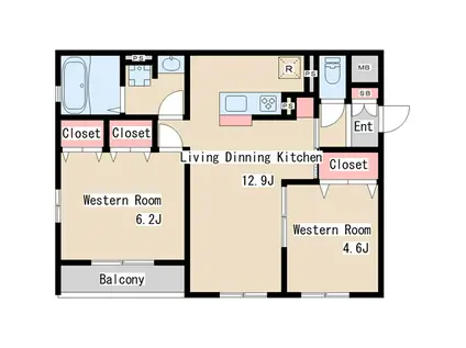 ブル・マリーノ衣掛(2LDK/1階)の間取り写真