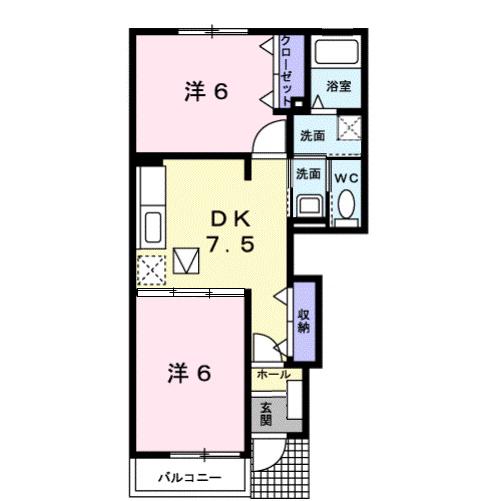 ブローテ(2DK/1階)の間取り写真