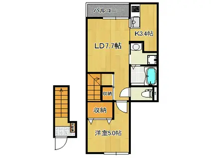 BUENA堀之内南3A棟(1LDK/2階)の間取り写真