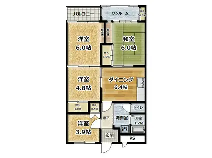 山科南団地E棟(4SDK/1階)の間取り写真