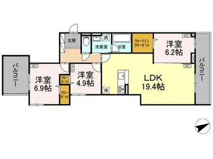D-RESIDENCE稲城(3LDK/3階)の間取り写真
