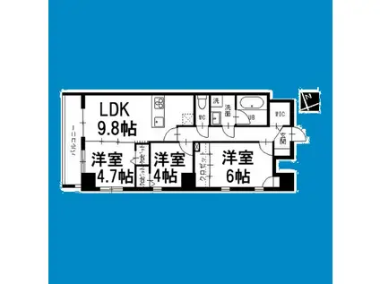 RECO東別院(3LDK/9階)の間取り写真