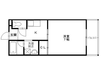近鉄大阪線 久宝寺口駅 徒歩5分 2階建 築23年(1K/2階)の間取り写真