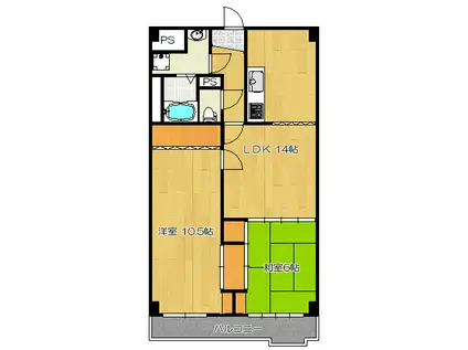 コーポルベーレ(2LDK/7階)の間取り写真