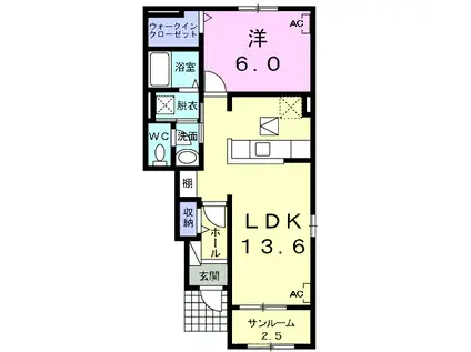 ハルモニー I(1LDK/1階)の間取り写真