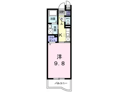 コンフォータブル西条(1K/2階)の間取り写真