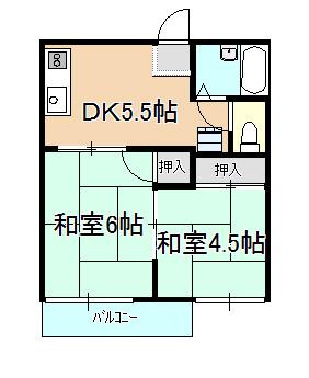 コーポ笹ヶ瀬I(2DK/2階)の間取り写真