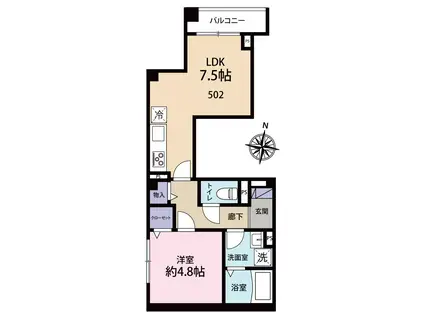 ハピネス ミノリ(1LDK/5階)の間取り写真