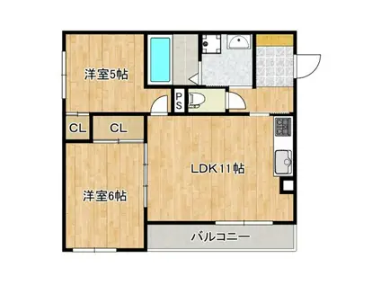 EXハイツ山坂(2LDK/3階)の間取り写真