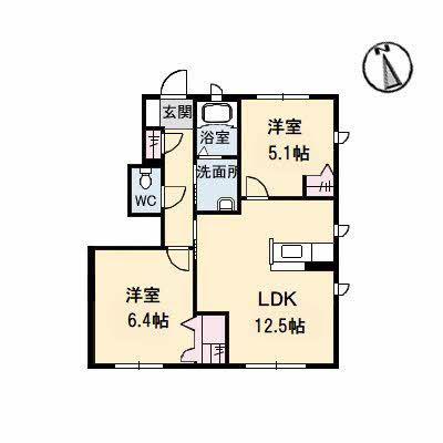 シャーメゾンボヌールD棟(2LDK/1階)の間取り写真