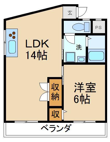 エイト寝屋川マンション(1LDK/2階)の間取り写真
