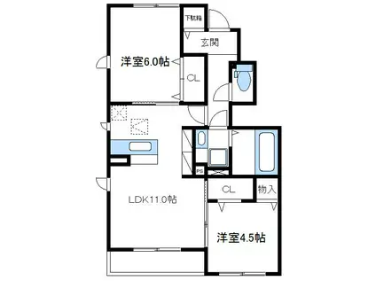 サヌール(2LDK/1階)の間取り写真