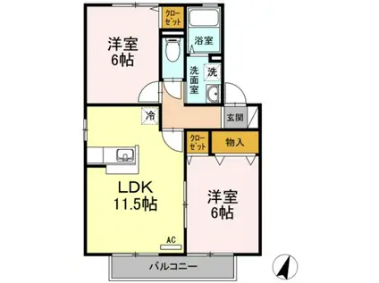 グランディールA棟(2LDK/2階)の間取り写真