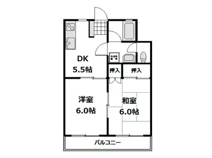レジデンス90(2DK/1階)の間取り写真