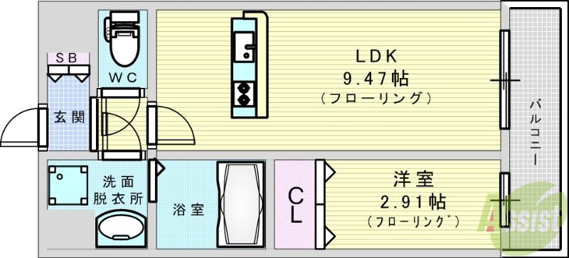 ALIVIS SHIMO-SHINJO SOL TERRACE(1LDK/2階)の間取り写真