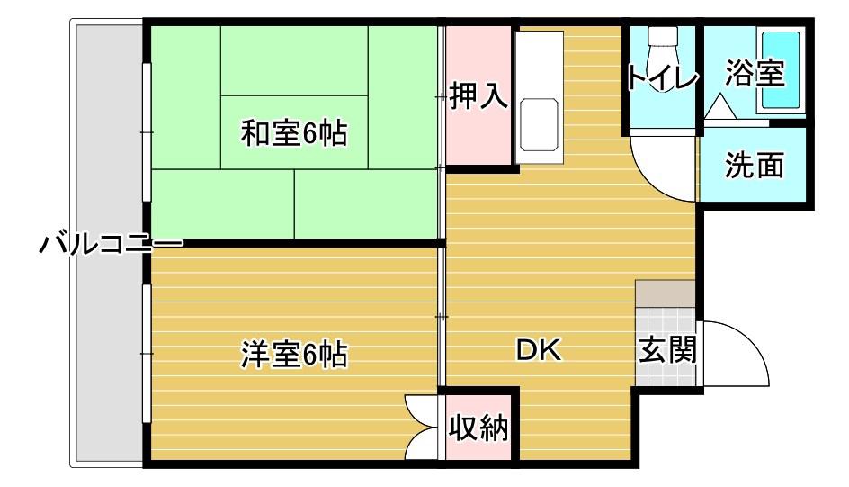 JR京浜東北線 蕨駅 徒歩37分 3階建 築31年(2DK/3階)の間取り写真