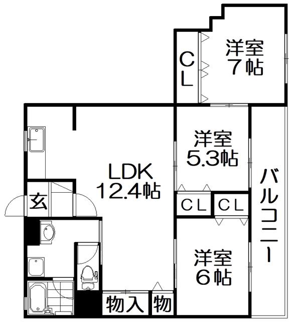 石垣ハイツ(3LDK/3階)の間取り写真