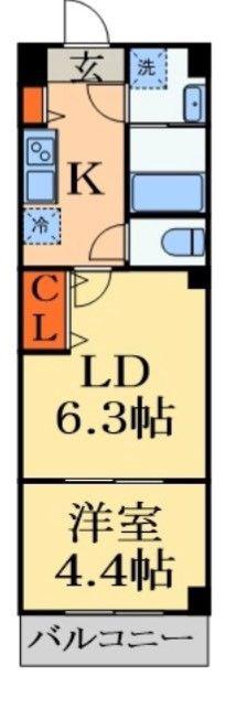 INSURANCE BLDG.XVIII(1LDK/1階)の間取り写真
