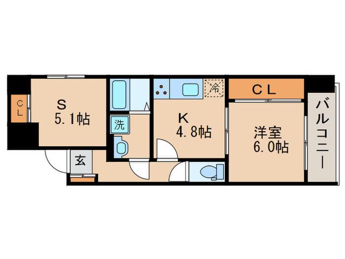 CALM高倉通(1SK/4階)の間取り写真