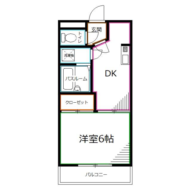 ノースランド国立(1DK/3階)の間取り写真